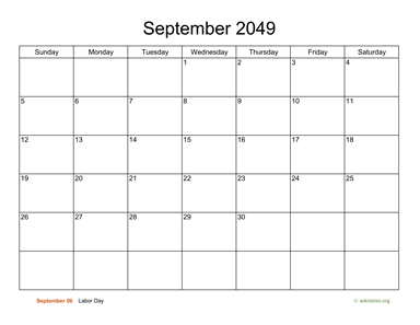 Basic Calendar for September 2049