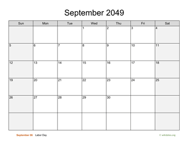 September 2049 Calendar with Weekend Shaded