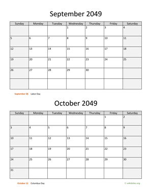 September and October 2049 Calendar Vertical