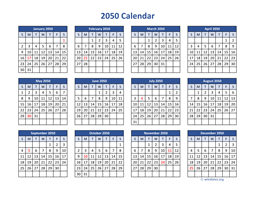 2050 Calendar in PDF