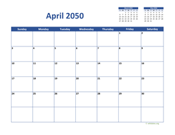 April 2050 Calendar Classic
