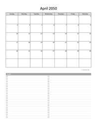 April 2050 Calendar with To-Do List