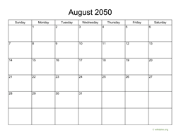 Basic Calendar for August 2050