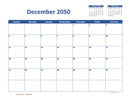 December 2050 Calendar Classic