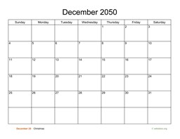 Basic Calendar for December 2050