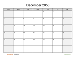 December 2050 Calendar with Weekend Shaded