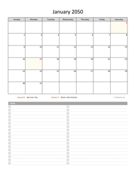 January 2050 Calendar with To-Do List