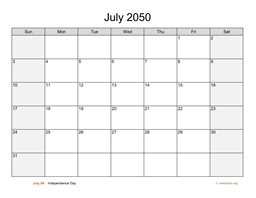 July 2050 Calendar with Weekend Shaded