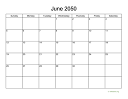 Basic Calendar for June 2050
