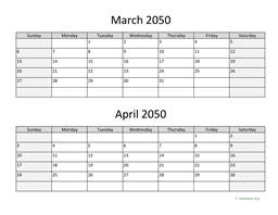 March and April 2050 Calendar