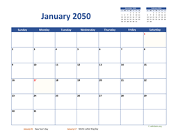 Monthly 2050 Calendar Classic