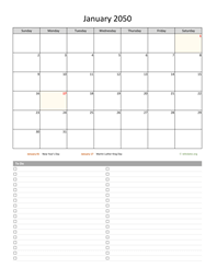 Monthly 2050 Calendar with To-Do List