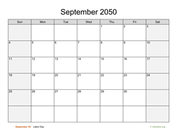 September 2050 Calendar with Weekend Shaded