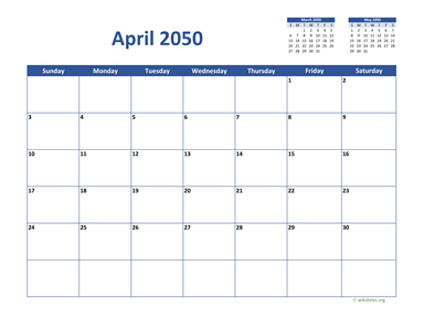 April 2050 Calendar Classic
