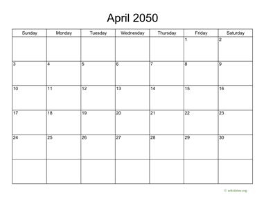 Basic Calendar for April 2050