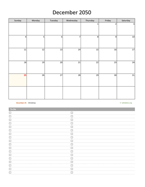 December 2050 Calendar with To-Do List