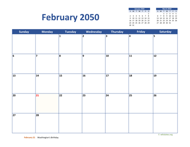 February 2050 Calendar Classic