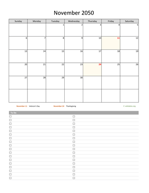 November 2050 Calendar with To-Do List