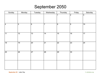 Basic Calendar for September 2050
