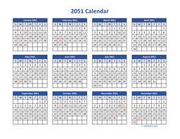 2051 Calendar in PDF