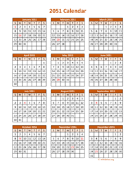 Full Year 2051 Calendar on one page