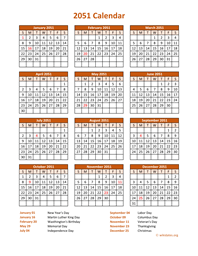 Calendar 2051 Vertical