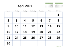 April 2051 Calendar with Extra-large Dates