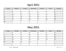 April and May 2051 Calendar