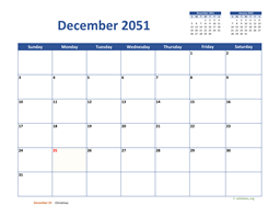 December 2051 Calendar Classic