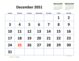 December 2051 Calendar with Extra-large Dates