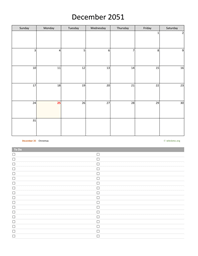 December 2051 Calendar with To-Do List