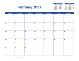 February 2051 Calendar Classic