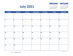 July 2051 Calendar Classic