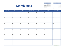 March 2051 Calendar Classic