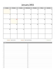 Monthly 2051 Calendar with To-Do List