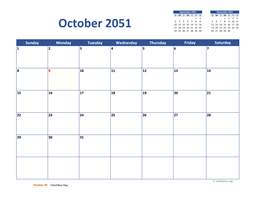 October 2051 Calendar Classic