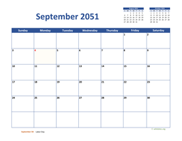 September 2051 Calendar Classic