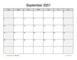 September 2051 Calendar with Weekend Shaded