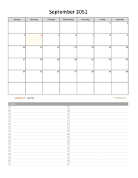 September 2051 Calendar with To-Do List