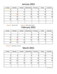 three months 2051 calendar vertical