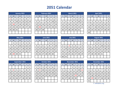 2051 Calendar in PDF