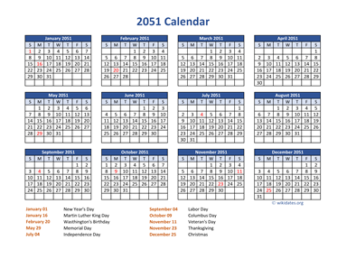 PDF Calendar 2051 with Federal Holidays