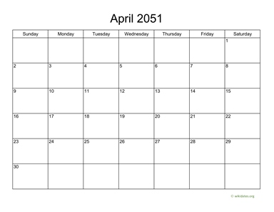 Basic Calendar for April 2051