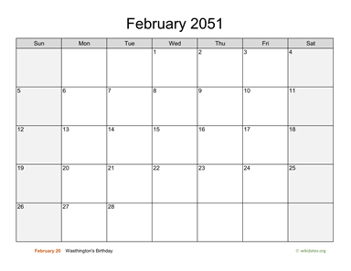 February 2051 Calendar with Weekend Shaded