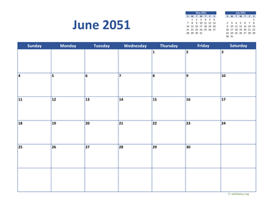 June 2051 Calendar Classic