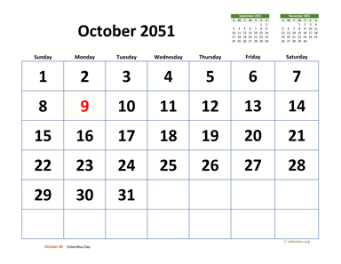 October 2051 Calendar with Extra-large Dates