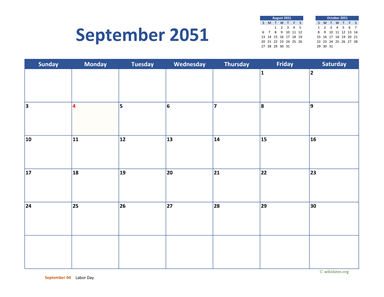 September 2051 Calendar Classic