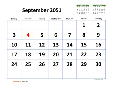 September 2051 Calendar with Extra-large Dates