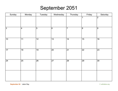 Basic Calendar for September 2051