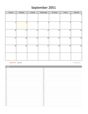 September 2051 Calendar with To-Do List